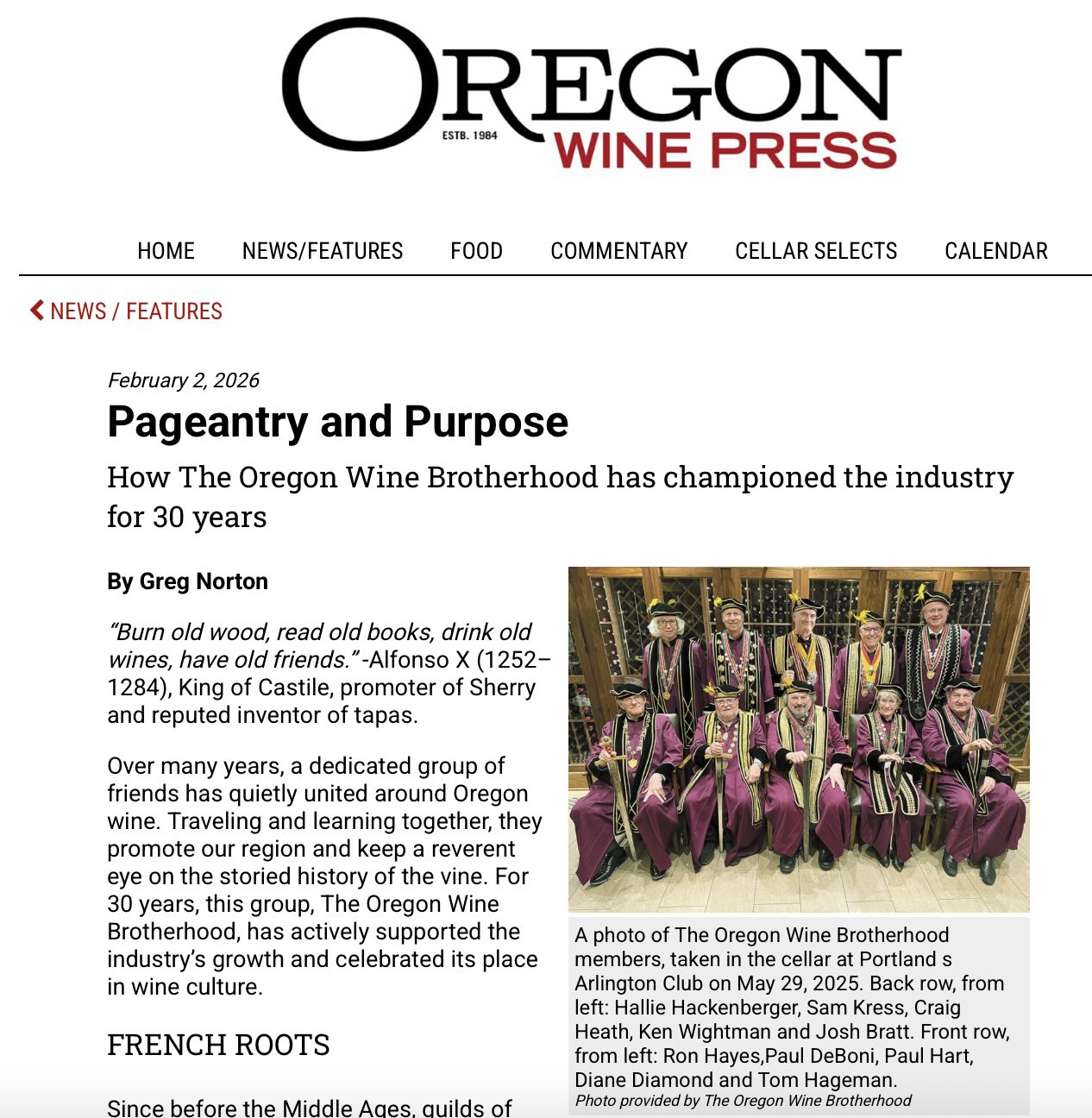 L’ Oregon Wine Brotherhood sous les projecteurs